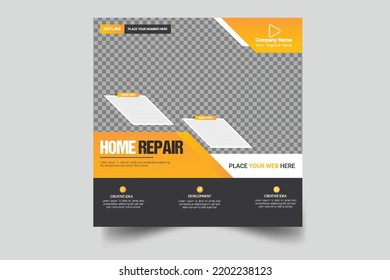 Construction and house renovation services social media post and web banner design template