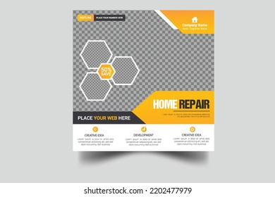 Construction and house renovation services social media post and web banner design template
