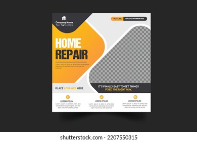 construction and house renovation services social media post and web banner design template