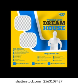 construction and house renovation services social media poster and web banner design template