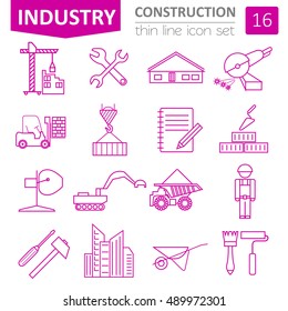 Construction and house repair icon set. Thin line design. Vector illustration