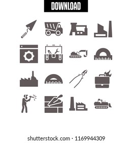 construction icon. 16 construction vector set. toolbox, trowel, factory and protractor icons for web and design about construction theme