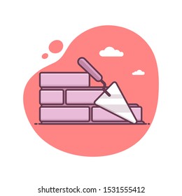 Construction icon with brick wall and trowel vector icon in monoline / line art style