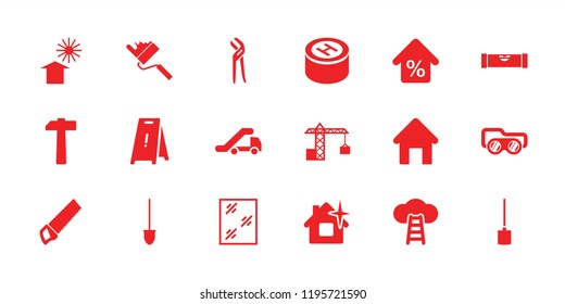 Construction icon. collection of 18 construction filled icons such as house building, level ruler, shovel, hospital, mortgage. editable construction icons for web and mobile.