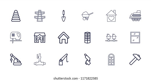 Construction icon. collection of 18 construction outline icons such as house building, business centre, pyramid, house, hummer. editable construction icons for web and mobile.