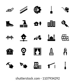 Construction icon. collection of 25 construction filled icons such as plan, modern curved building, building, factory, nippers. editable construction icons for web and mobile.