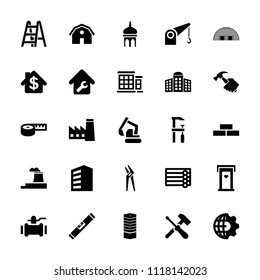 Construction icon. collection of 25 construction filled icons such as business centre, building. editable construction icons for web and mobile.