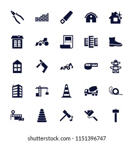 Construction icon. collection of 25 construction filled icons such as barn, building, window, pyramid, hammer, clean house. editable construction icons for web and mobile.