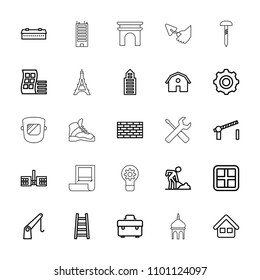 Construction icon. collection of 25 construction outline icons such as barn, window, modern curved building, building, toolbox. editable construction icons for web and mobile.