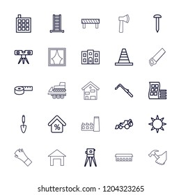 Construction icon. collection of 25 construction outline icons such as modern curved building, ladder, building, nail, cone. editable construction icons for web and mobile.