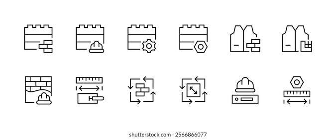 Construction icon collection. Equipment, maintenance, instrument, measure, material, labour, renovation and more. Editable stroke. Pixel Perfect. Grid base 32px.