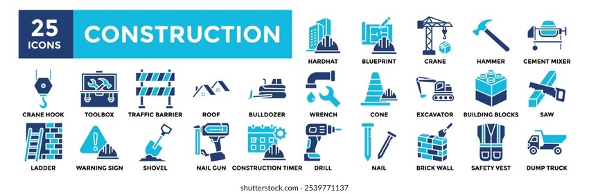 Construction icon collection set. Containing design industry, construction, site, business, safety, architecture	