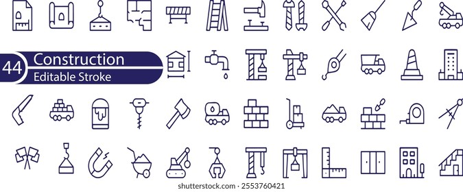 Construction icon collection set. Containing building, project, skyscraper, crane, build, equipment, prepared icon.