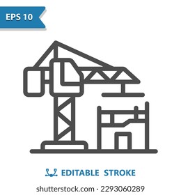 Construction Icon. Construction Crane, Scaffolding, Building, Apartment Building, Office Building. Professional, pixel perfect vector icon.