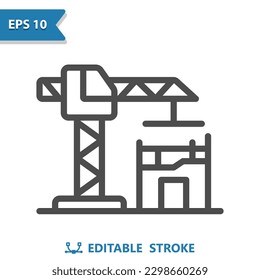 Construction Icon. Construction Crane, Scaffolding, Building, Apartment Building, Office Building. Professional, pixel perfect vector icon.