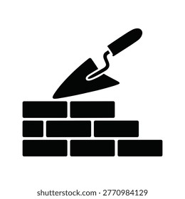 Construction icon depicting a trowel placing bricks to build a wall symbolizing industry and craftsmanship