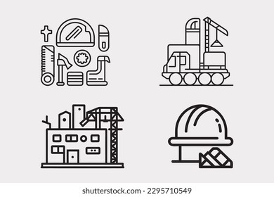 Konstruktionssymbol, flache Linien, Outline-Stil, Vektorgrafik und Webdesign, sauberes, einfaches Design