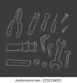 construction icon, hand drawn construction icon, doodle construction tool icon set