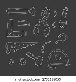 construction icon, hand drawn construction icon, doodle construction tool icon set