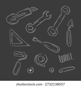 construction icon, hand drawn construction icon, doodle construction tool icon set