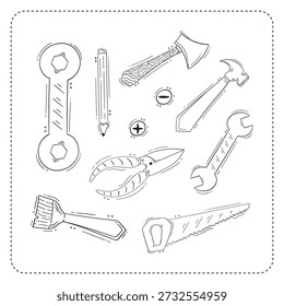 construction icon, hand drawn construction icon, doodle construction tool icon set
