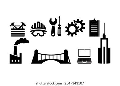 Construction icon logo set illustration silhouette