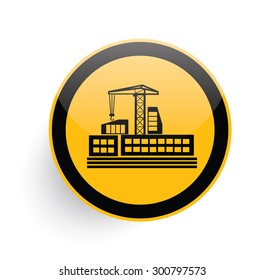 Construction icon on yellow button background,clean vector