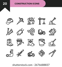 Bausymbolpaket mit Linienstil-Vektordesign