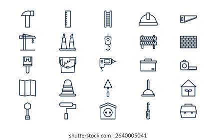 Construction icon representing building process, industrial work, and engineering project in outline style
