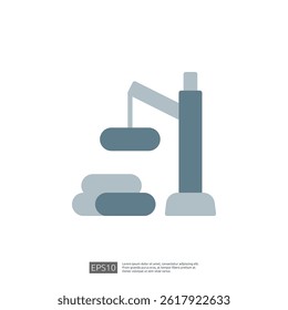 Construction Icon Representing Home Renovation Project with Crane and Building Materials in Modern Style