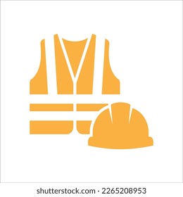 Construction icon. Safety Helmet with safety vest Vector icon Design. Safety man logo vector. Vector illustration