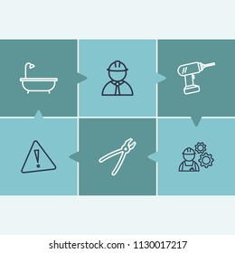 Construction icon set and bathtub with foreman gear, engineer and pliers. Nippers related construction icon vector for web UI logo design.