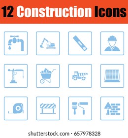 Construction icon set. Blue frame design. Vector illustration.