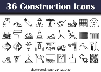 Construction Icon Set. Bold outline design with editable stroke width. Vector Illustration.