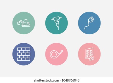 Construction icon set and brickwork with jackhammer, new building and excavator. Apartment related construction icon vector items for web UI logo design.
