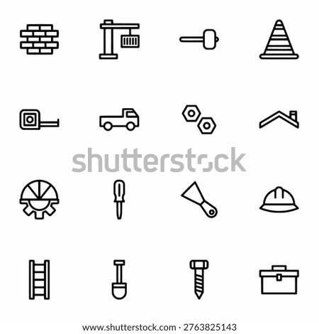 Construction Icon Set Builder Tools, Engineering Symbols Collection