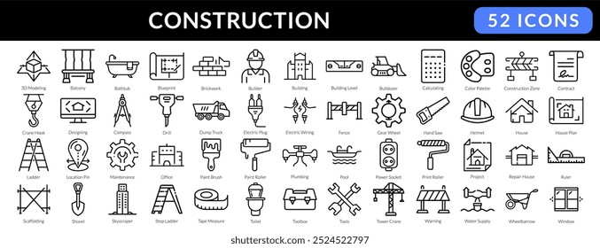 Construction Icon Set for Builders, Contractors, and Architectural Projects [Outlined, no-stroke]
