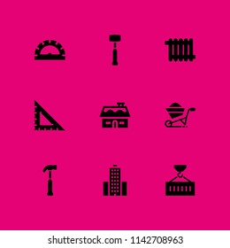 construction icon set. building, container and heater vector icon for graphic design and web
