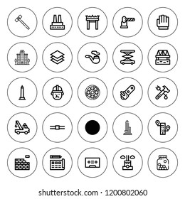 Construction icon set. collection of 25 outline construction icons with architect, barrier, brickwall, building, bridge, chainsaw, chimney, blueprint icons. editable icons.