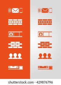 Construction icon set - contact, photo gallery, bricks, people, tools - vector icon set