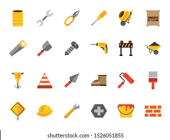 Construction icon set design, Work repair reconstruction industry build project and architecture theme Vector illustration