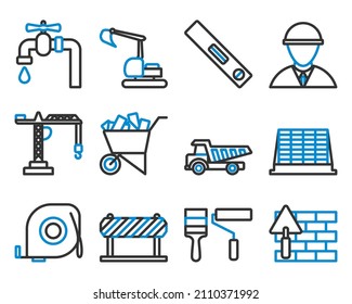 Construction Icon Set. Editable Bold Outline With Color Fill Design. Vector Illustration.