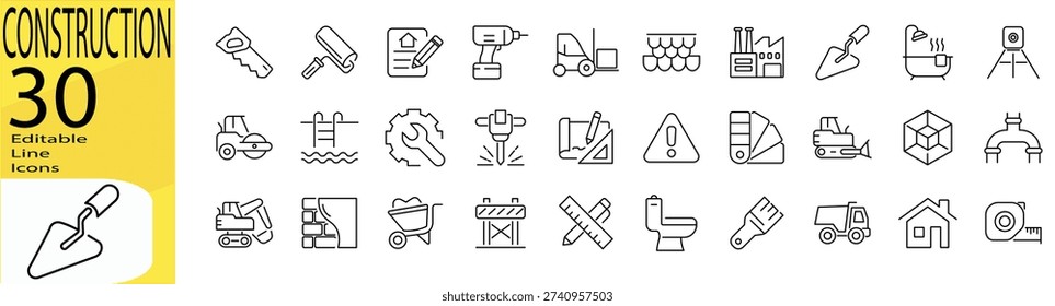 Construction icon set. Editable stroke.