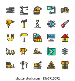 Construction icon set with filled line style vector illustration