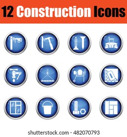 Construction Icon Set.  Glossy Button Design. Vector Illustration.