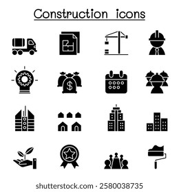 Construction icon set in glyph style