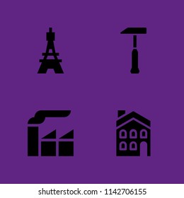 construction icon set. house, eiffel tower and factory vector icon for graphic design and web