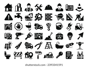 Construction icon set isolated on white background