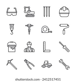 Construction icon set isolated on white