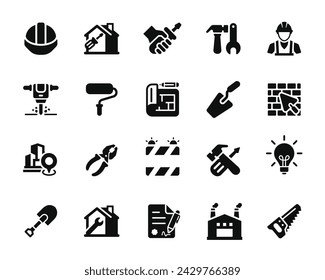 Construction icon set isolated on white background